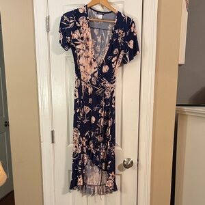 Venus Navy & Rose Wrap Dress